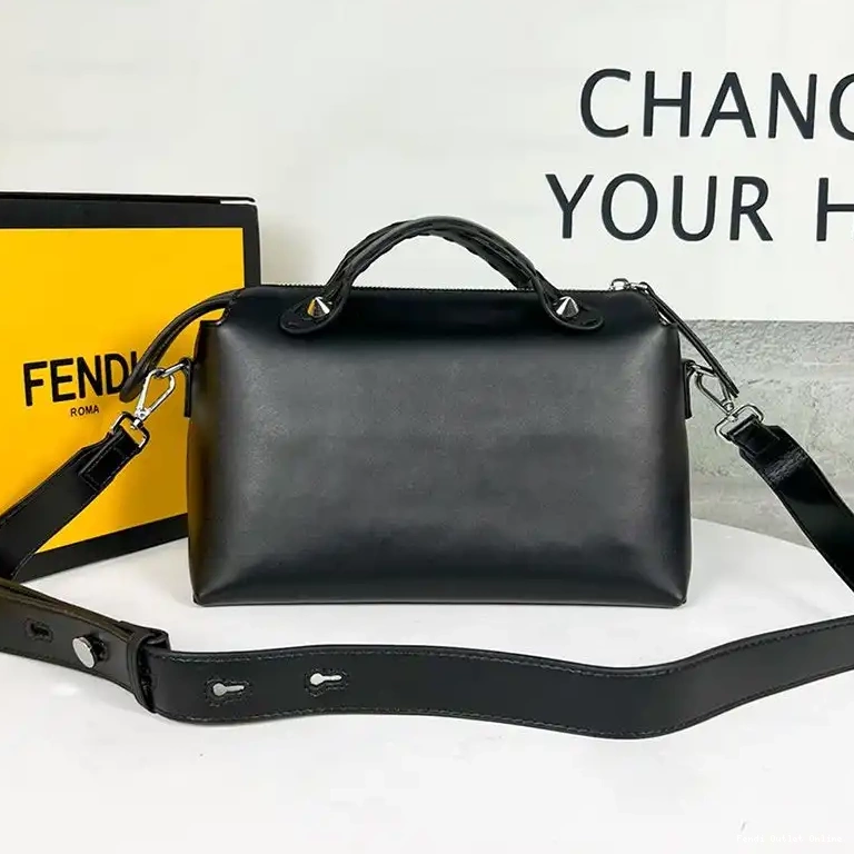 Cheap Leather The Fendi ROMA In Black Medium Calf Boston Bag Logo By Way 0412